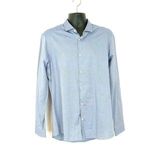 Michael Kors Mens sz L Shirt Solid Blue Button Up Long Sleeve Collared Slim Fit